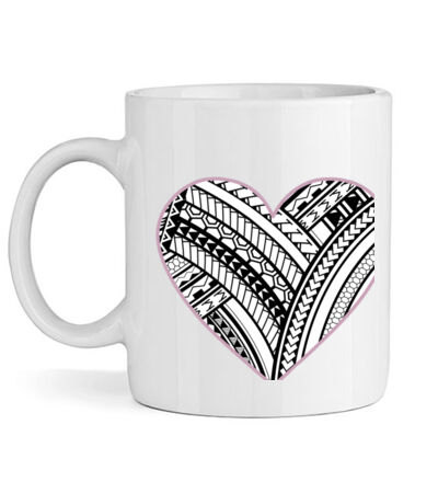 Polynesian heart pink border - Mug Thumbnail