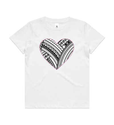 Polynesian heart pink border - Kids Youth T shirt Thumbnail
