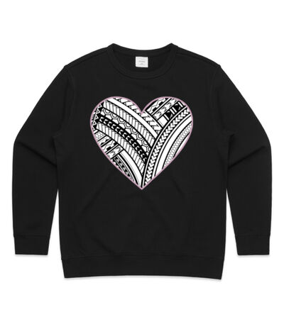 Polynesian heart pink border - Womens Premium Crew Thumbnail