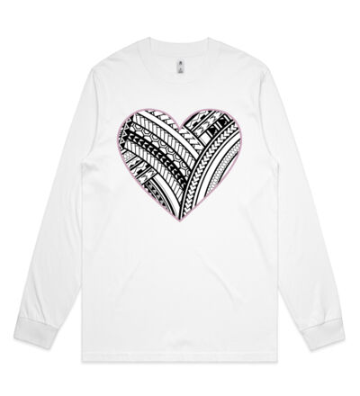 Polynesian heart pink border - Mens General Long Sleeve Tee Thumbnail