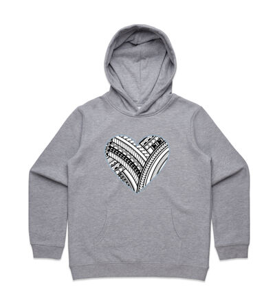 Polynesian heart blue border - Kids Supply Hoodie Thumbnail